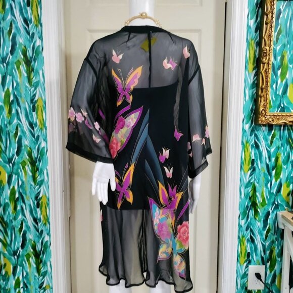 CCC Silk Floral Vintage Black Sheer Wrap S-L - Picture 3 of 11